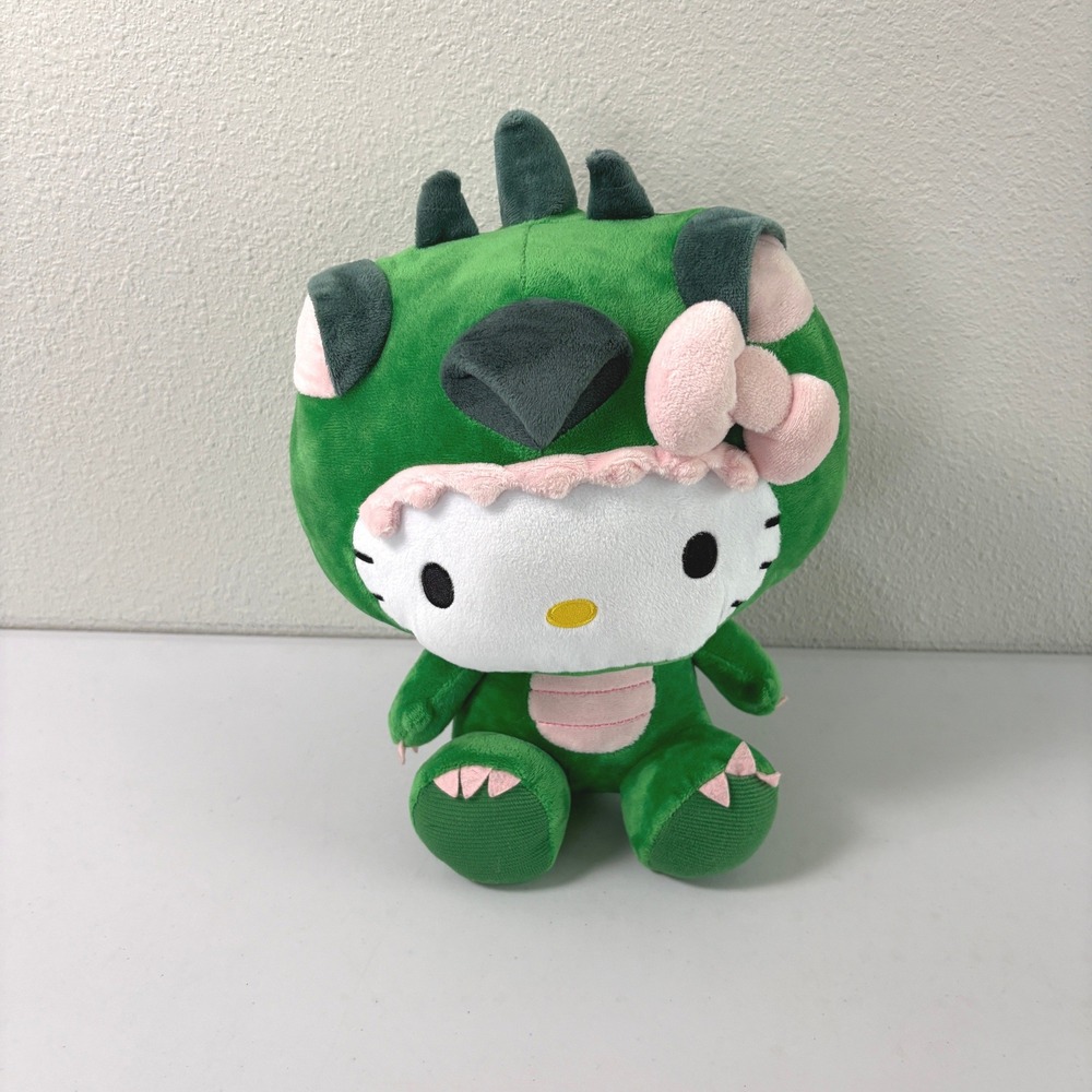 Sanrio Hello Kitty Green Dragon Costume Plush 11.5in Pink Bow K01875 Stuffed Toy